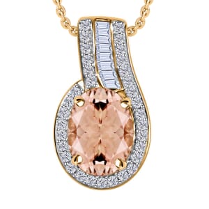 Luxoro Premium Marropino Morganite and I1 Diamond 1.55 ctw Pendant Necklace 20 Inches in 14K Yellow Gold