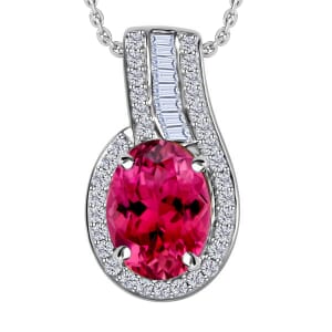 Luxoro Premium Ouro Fino Rubellite and G-H I1 Diamond 1.55 ctw Pendant Necklace 20 Inches in 14K White Gold