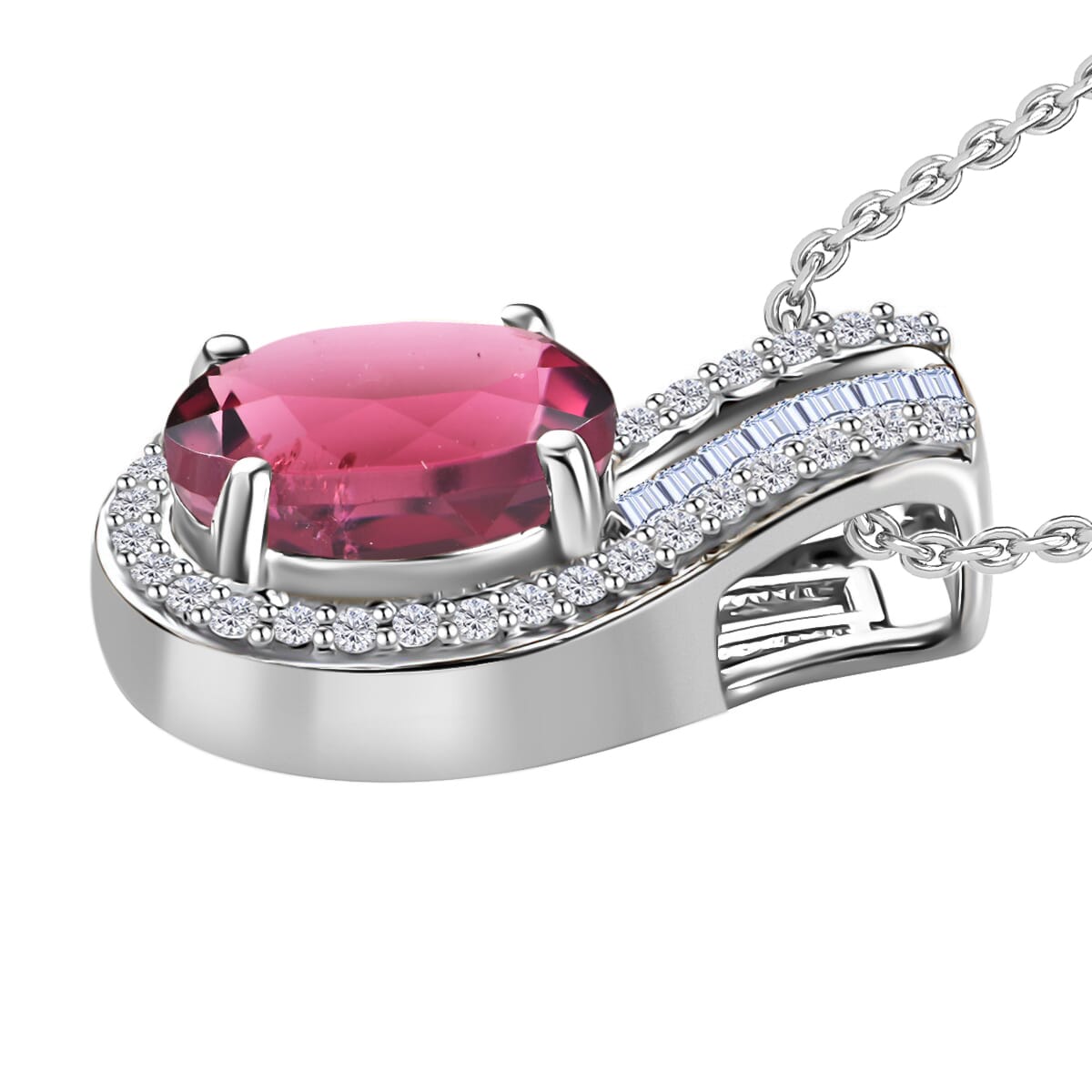 Luxoro Premium Ouro Fino Rubellite and G-H I1 Diamond 1.55 ctw Pendant Necklace 20 Inches in 14K White Gold image number 2