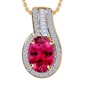 Luxoro Premium Ouro Fino Rubellite and G-H I1 Diamond 1.55 ctw Pendant Necklace 20 Inches in 14K Yellow Gold