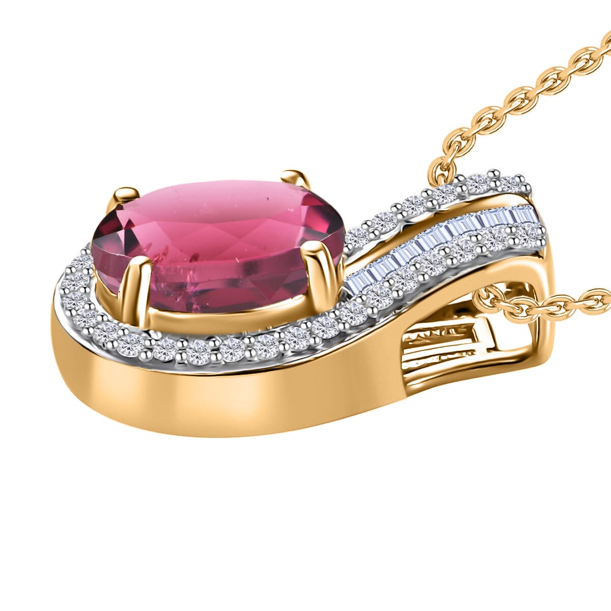 Luxoro Premium Ouro Fino Rubellite and G-H I1 Diamond 1.55 ctw Pendant Necklace 20 Inches in 14K Yellow Gold image number 2