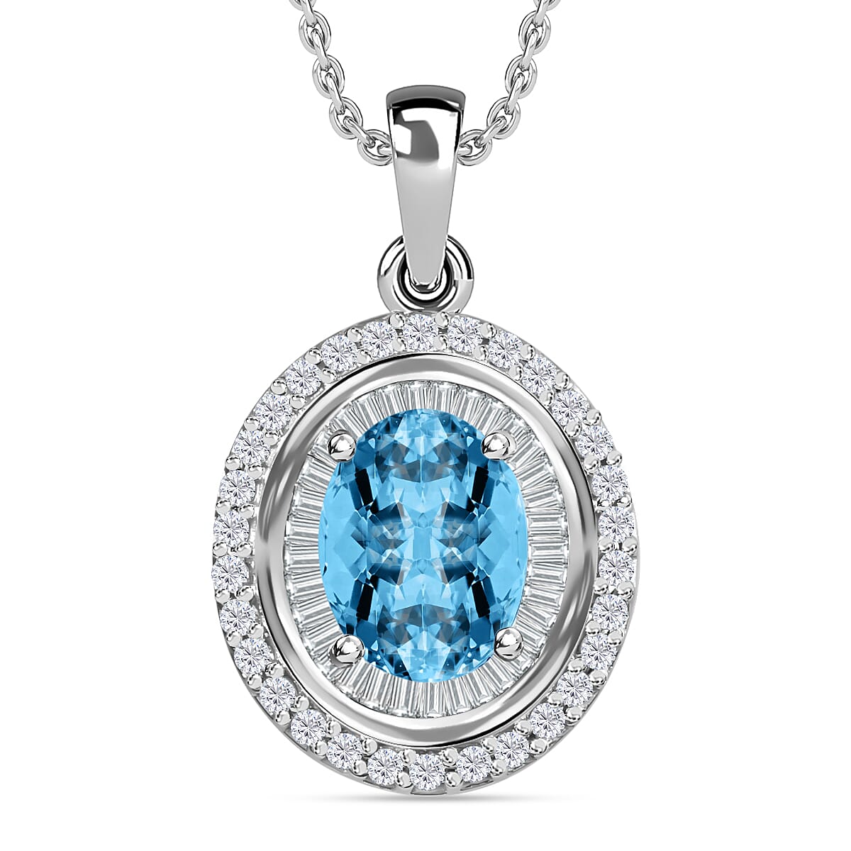 AAAA Santa Maria Aquamarine and E-F VS2 Diamond 2.30 ctw Pendant Necklace 20 Inches in 18K White Gold 4 Grams (Del. in 10-12 Days) image number 0