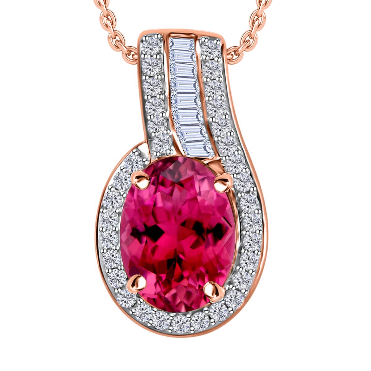 Luxoro Premium Ouro Fino Rubellite and G-H I1 Diamond 1.55 ctw Pendant Necklace 20 Inches in 14K Rose Gold image number 0