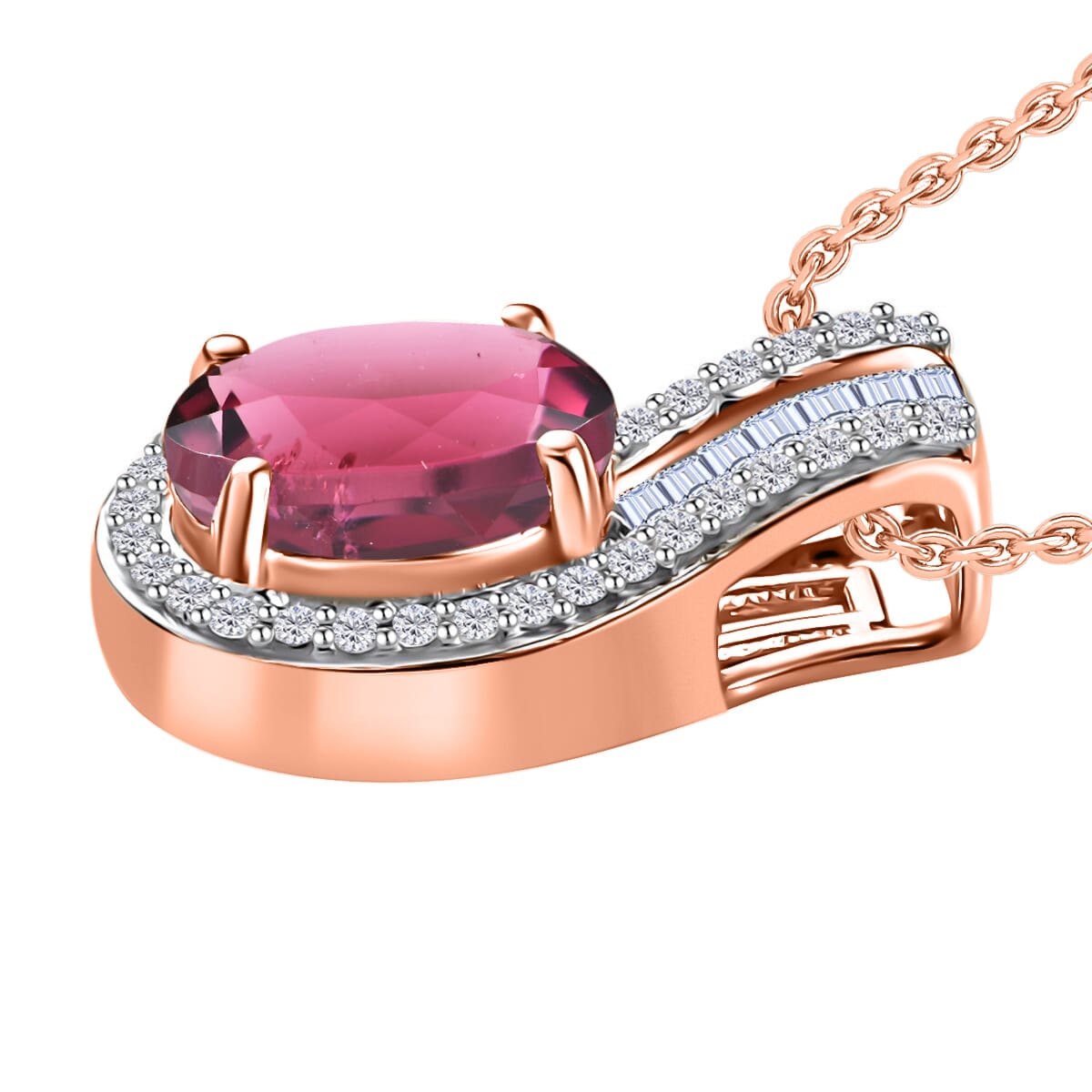 Luxoro Premium Ouro Fino Rubellite and G-H I1 Diamond 1.55 ctw Pendant Necklace 20 Inches in 14K Rose Gold image number 2
