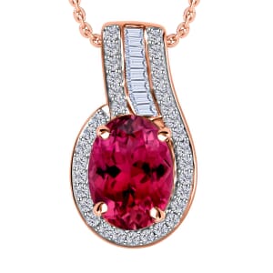 Rhapsody AAAA Ouro Fino Rubellite and E-F VS2 Diamond 1.55 ctw Pendant Necklace 20 Inches in 18K Rose Gold