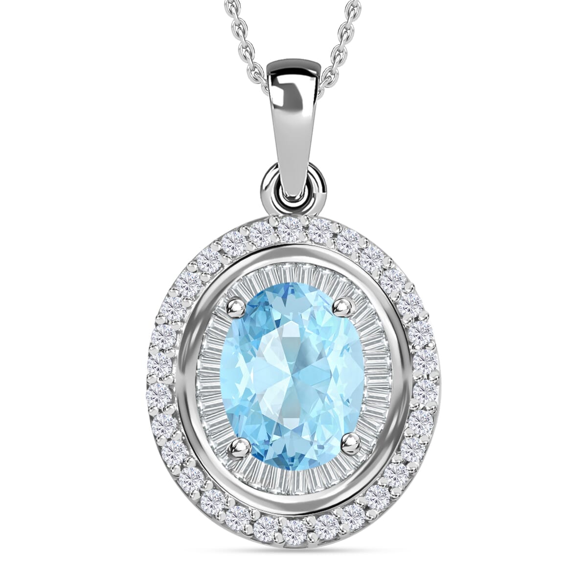 Luxoro Premium Mangoro Aquamarine and G-H I1 Diamond Pendant Necklace 20 Inches in 14K White Gold 2.20 ctw image number 0