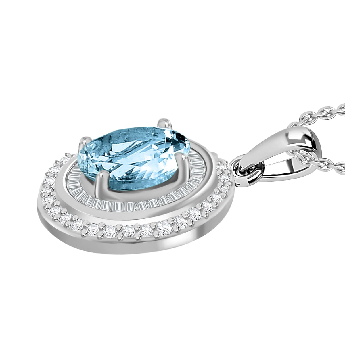 Luxoro Premium Mangoro Aquamarine and G-H I1 Diamond Pendant Necklace 20 Inches in 14K White Gold 2.20 ctw image number 2