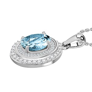 Luxoro Premium Mangoro Aquamarine and G-H I1 Diamond 2.20 ctw Pendant Necklace 20 Inches in 14K White Gold (Del. in 10-12 Days)