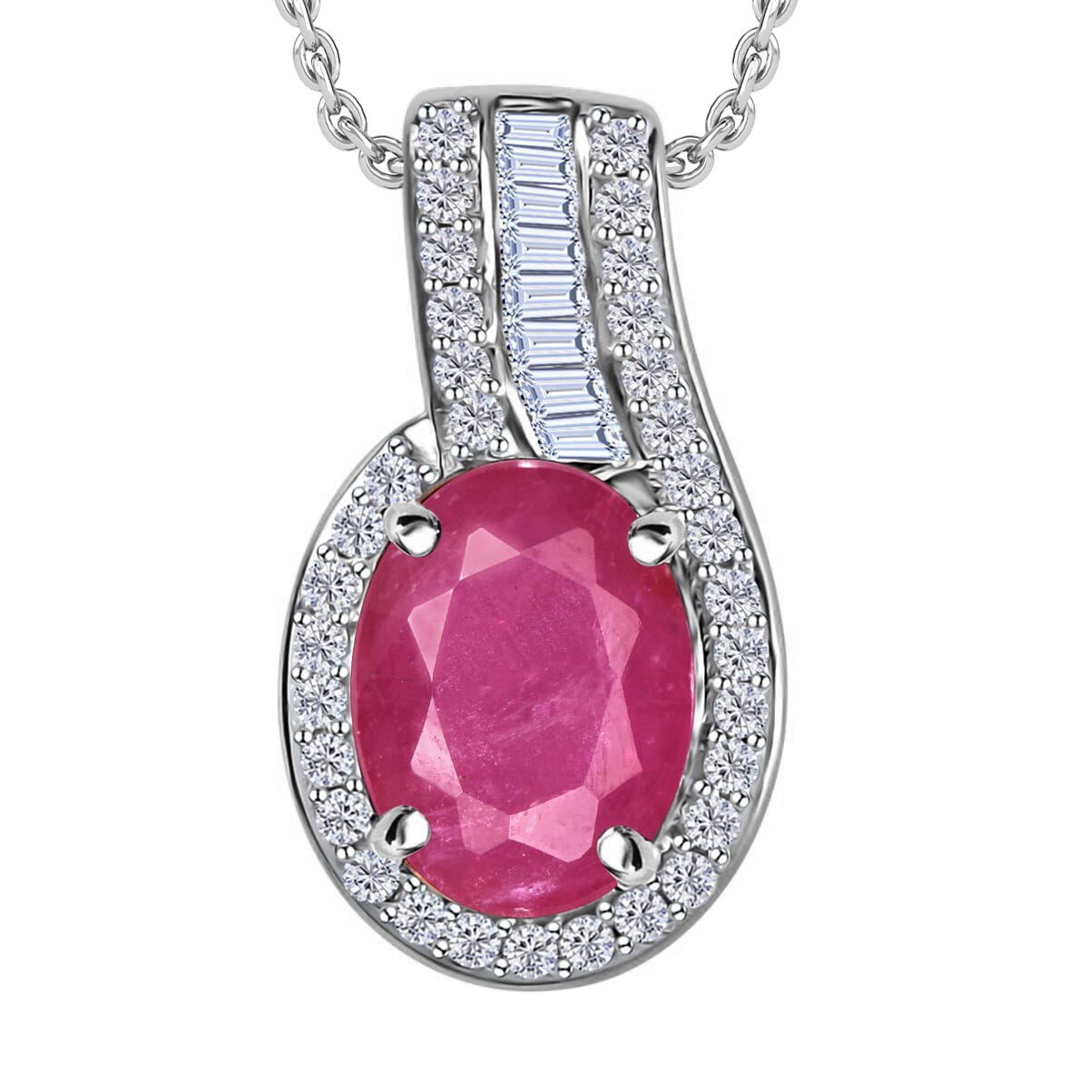 Luxoro Premium Mozambique Ruby and G-H I1 Diamond 1.55 ctw Pendant Necklace 20 Inches in 14K White Gold image number 0