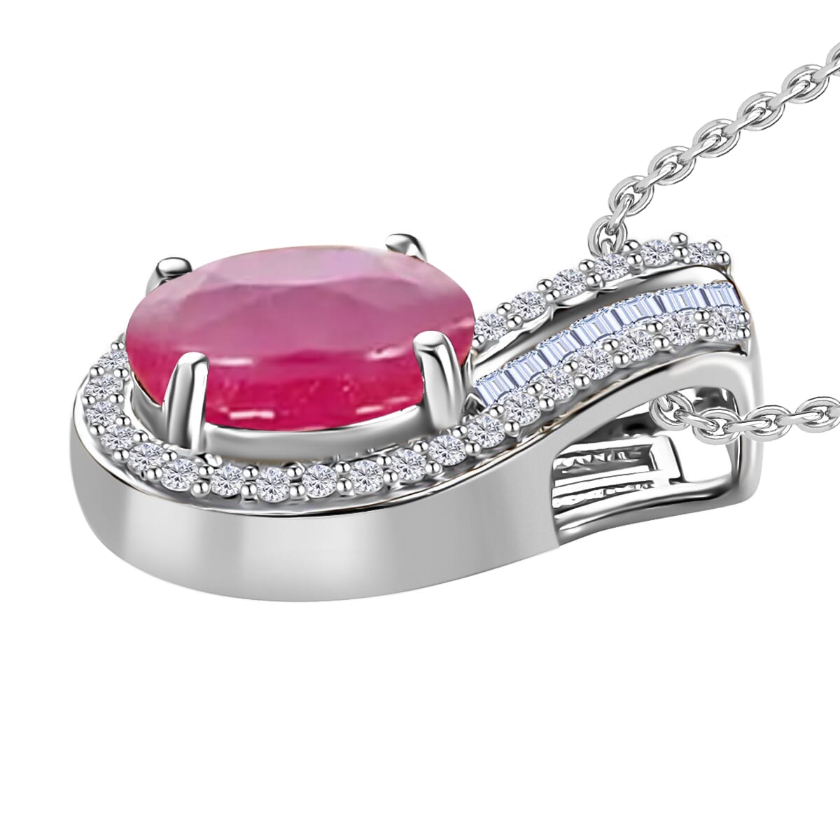 Luxoro Premium Mozambique Ruby and G-H I1 Diamond 1.55 ctw Pendant Necklace 20 Inches in 14K White Gold image number 2