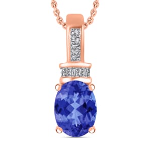 Rhapsody AAAA Tanzanite and E-F VS2 Diamond 1.40 ctw Pendant Necklace 20 Inches in 18K Rose Gold