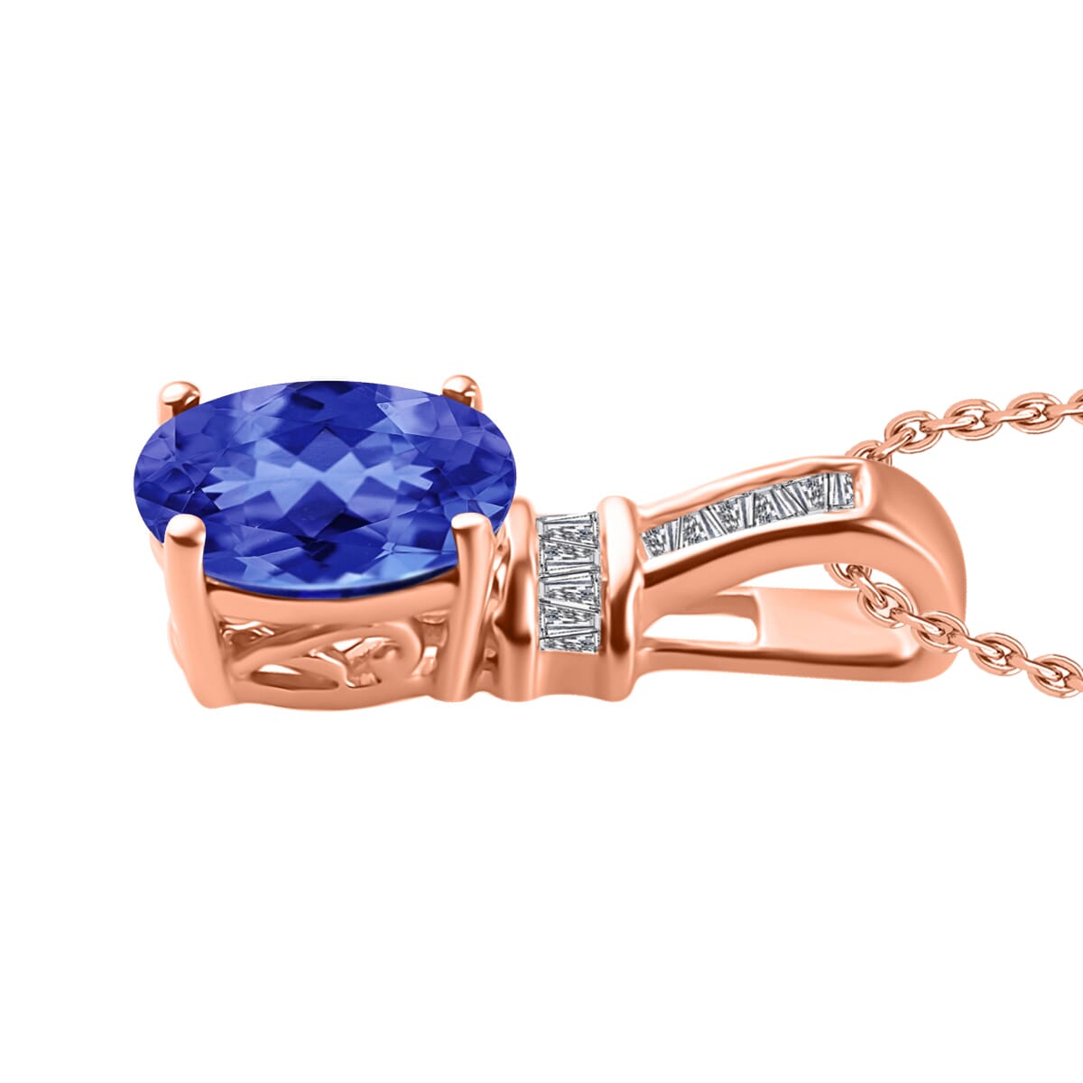 Rhapsody AAAA Tanzanite and E-F VS2 Diamond 1.40 ctw Pendant Necklace 20 Inches in 18K Rose Gold image number 2