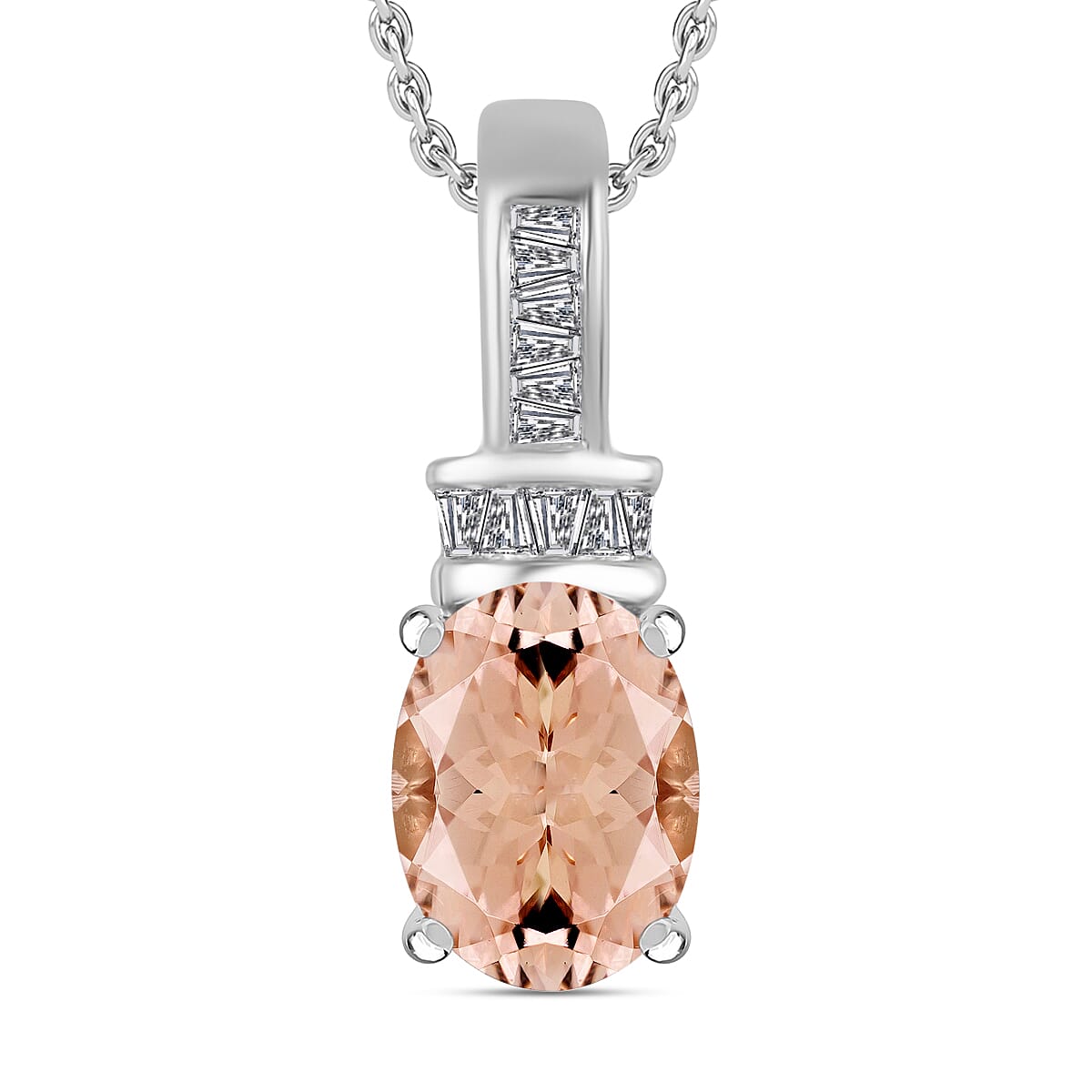 Luxoro Premium Marropino Morganite and G-H I1 Diamond 1.35 ctw Pendant Necklace 20 Inches in 14K White Gold image number 0