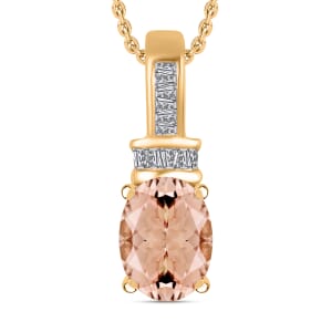 Luxoro Premium Marropino Morganite and G-H I1 Diamond 1.35 ctw Pendant Necklace 20 Inches in 14K Yellow Gold