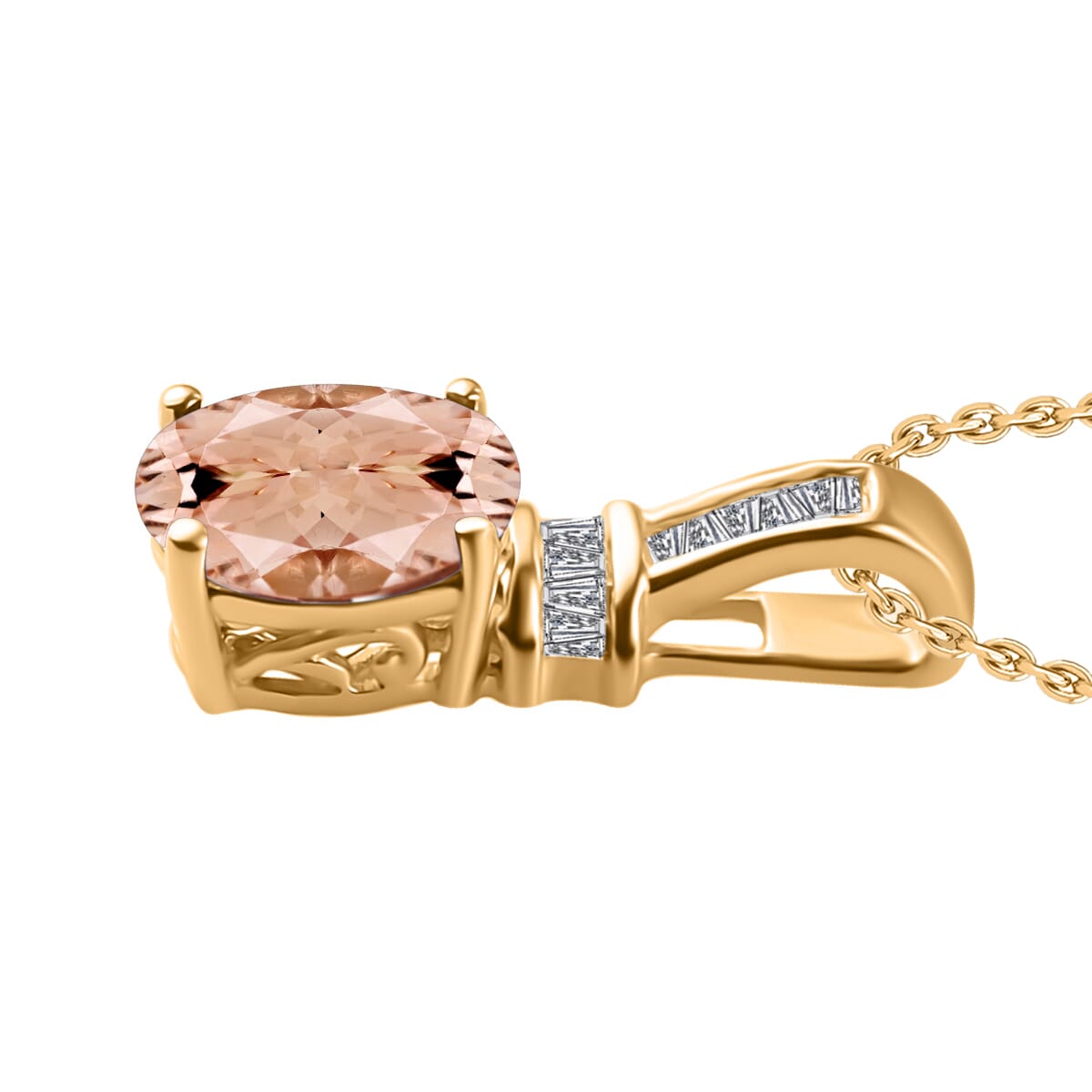 Luxoro Premium Marropino Morganite and G-H I1 Diamond 1.35 ctw Pendant Necklace 20 Inches in 14K Yellow Gold image number 2