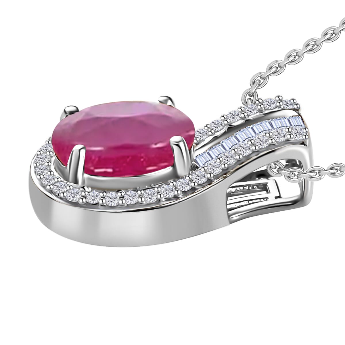 Rhapsody AAAA Mozambique Ruby and E-F VS2 Diamond 1.55 ctw Pendant Necklace 20 Inches in 18K White Gold image number 2