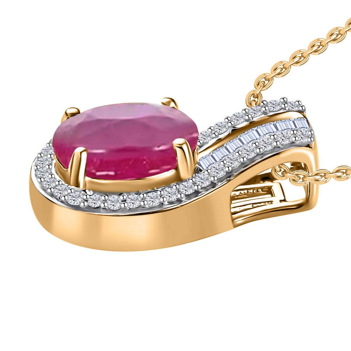 Rhapsody AAAA Mozambique Ruby and E-F VS2 Diamond 1.55 ctw Pendant Necklace 20 Inches in 18K Yellow Gold image number 2