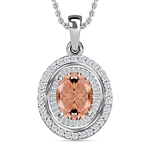 Rhapsody AAAA Pink Morganite and E-F VS2 Diamond 2.30 ctw Pendant Necklace 20 Inches in 950 Platinum 4.70 Grams