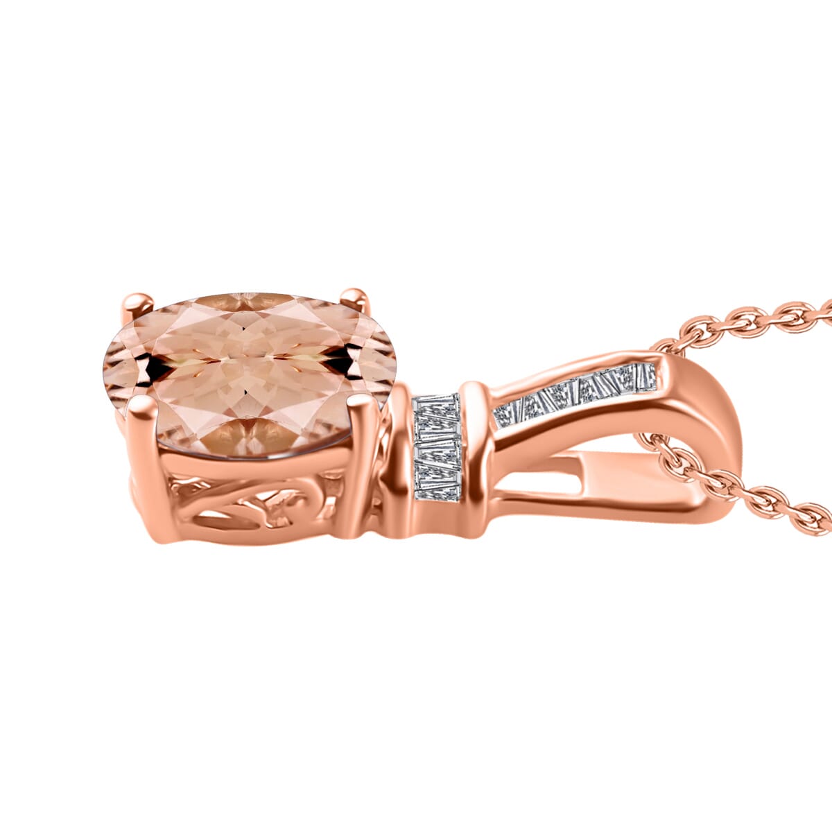 Luxoro Premium Marropino Morganite and G-H I1 Diamond 1.35 ctw Pendant Necklace 20 Inches in 14K Rose Gold image number 2