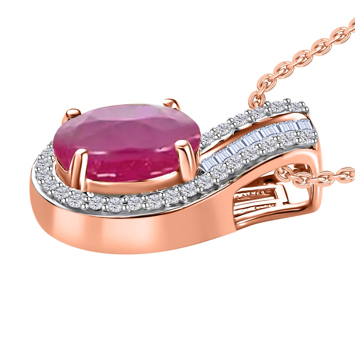 Rhapsody AAAA Mozambique Ruby and E-F VS2 Diamond 1.55 ctw Pendant Necklace 20 Inches in 18K Rose Gold image number 2