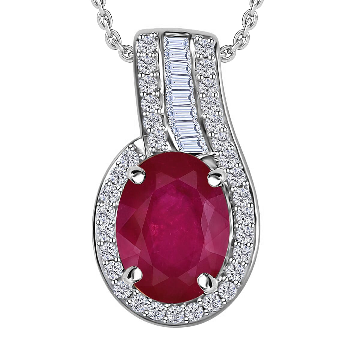 Rhapsody 950 Platinum AAAA Mozambique Ruby, Diamond (E-F, VS) (0.19 cts) Pendant Necklace 20 Inches 1.55 ctw image number 0
