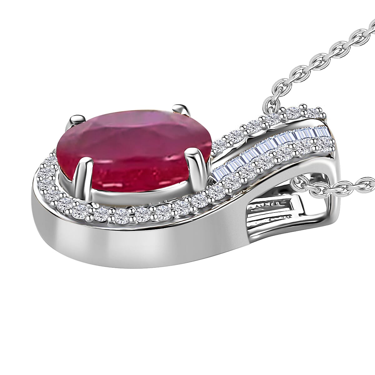 Rhapsody 950 Platinum AAAA Mozambique Ruby, Diamond (E-F, VS) (0.19 cts) Pendant Necklace 20 Inches 1.55 ctw image number 2