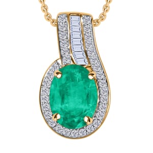 Rhapsody 18K Yellow Gold AAAA Kagem Zambian Emerald, Diamond E-F VS2 (0.19 cts) Pendant Necklace 20 Inches 1.55 ctw