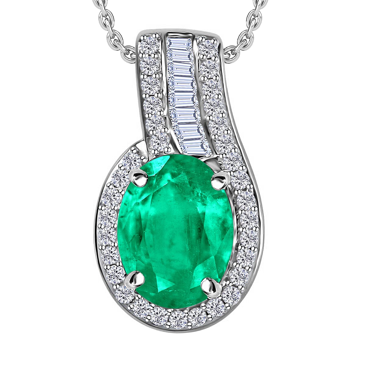 Rhapsody 950 Platinum AAAA Kagem Zambian Emerald, Diamond (E-F, VS) (0.19 cts) Pendant Necklace 20 Inches 1.40 ctw image number 0