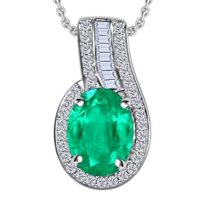 Rhapsody 950 Platinum AAAA Kagem Zambian Emerald, Diamond (E-F, VS) (0.19 cts) Pendant Necklace 20 Inches 1.40 ctw