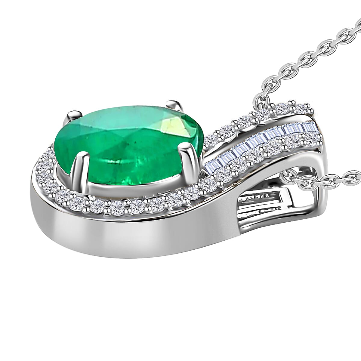Rhapsody 950 Platinum AAAA Kagem Zambian Emerald, Diamond (E-F, VS) (0.19 cts) Pendant Necklace 20 Inches 1.40 ctw image number 2