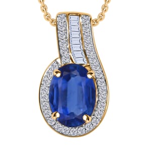 Luxoro 14K Yellow Gold Premium Kanchanaburi Blue Sapphire, Diamond (G-H, I1) (0.19 cts) Pendant Necklace 20 Inches 1.55 ctw