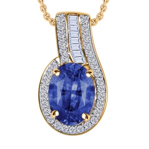 Rhapsody AAAA Ceylon Blue Sapphire and E-F VS2 Diamond 1.55 ctw Pendant Necklace 20 Inches in 18K Yellow Gold