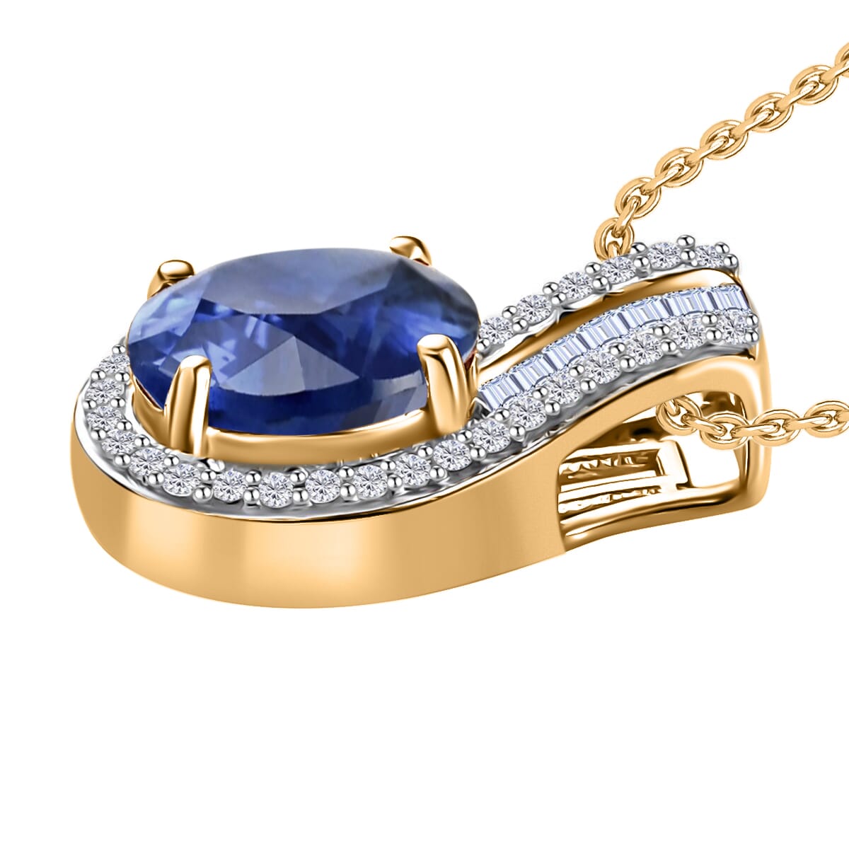 Rhapsody AAAA Ceylon Blue Sapphire and E-F VS2 Diamond 1.55 ctw Pendant Necklace 20 Inches in 18K Yellow Gold image number 2
