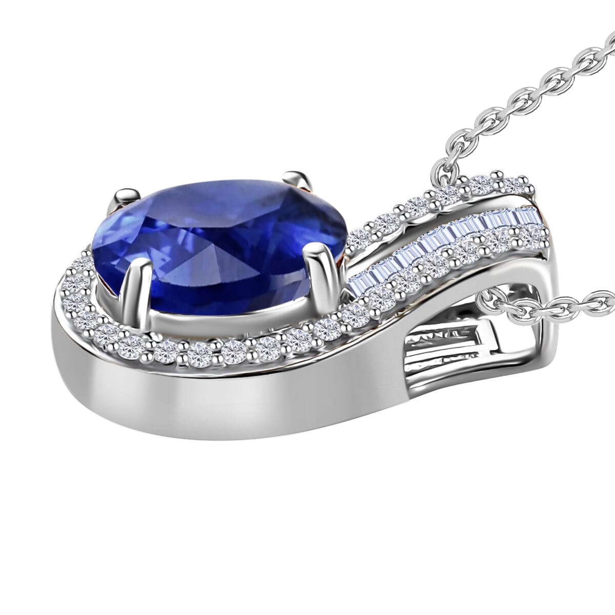 Rhapsody AAAA Ceylon Blue Sapphire and E-F VS Diamond 1.55 ctw Pendant Necklace 20 Inches in 950 Platinum image number 2