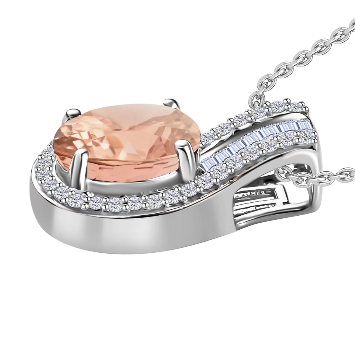 Luxoro Premium Pink Morganite and G-H I1 Diamond 1.55 ctw Pendant Necklace 20 Inches in 14K White Gold image number 2