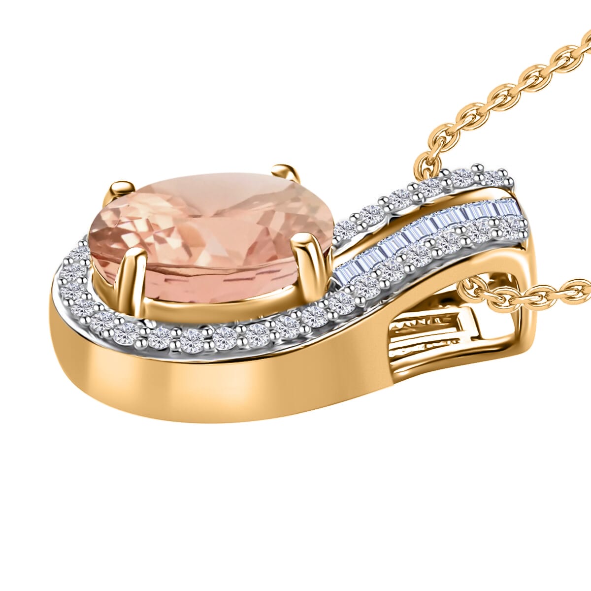 Luxoro Premium Pink Morganite and G-H I1 Diamond 1.55 ctw Pendant Necklace 20 Inches in 14K Yellow Gold image number 2