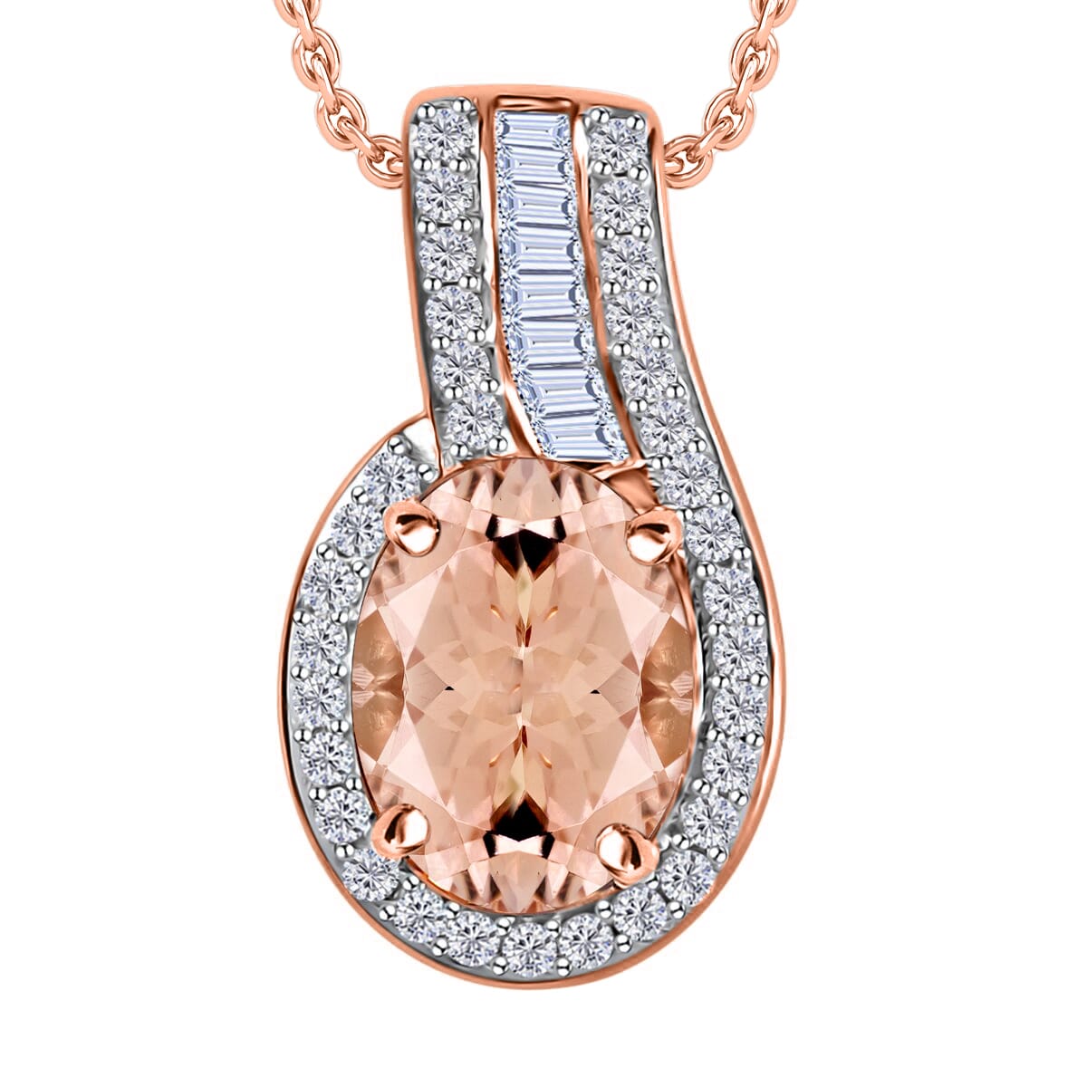 Luxoro Premium Pink Morganite and G-H I1 Diamond 1.55 ctw Pendant Necklace 20 Inches in 14K Rose Gold image number 0