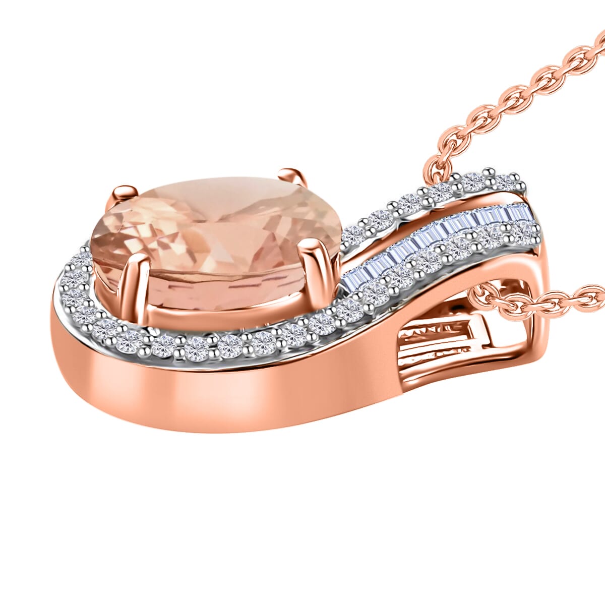 Luxoro Premium Pink Morganite and G-H I1 Diamond 1.55 ctw Pendant Necklace 20 Inches in 14K Rose Gold image number 2