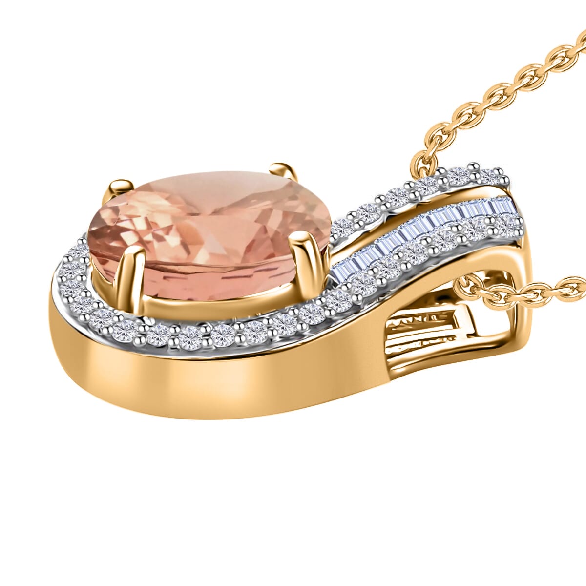 Rhapsody AAAA Pink Morganite and E-F VS2 Diamond 1.55 ctw Pendant Necklace 20 Inches in 18K Yellow Gold image number 2