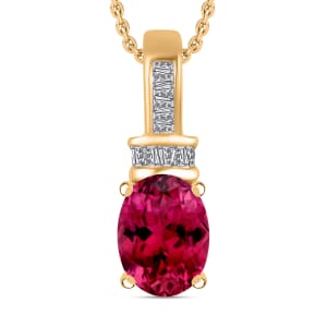Rhapsody AAAA Ouro Fino Rubellite and E-F VS2 Diamond 1.35 ctw Pendant Necklace 20 Inches in 18K Yellow Gold