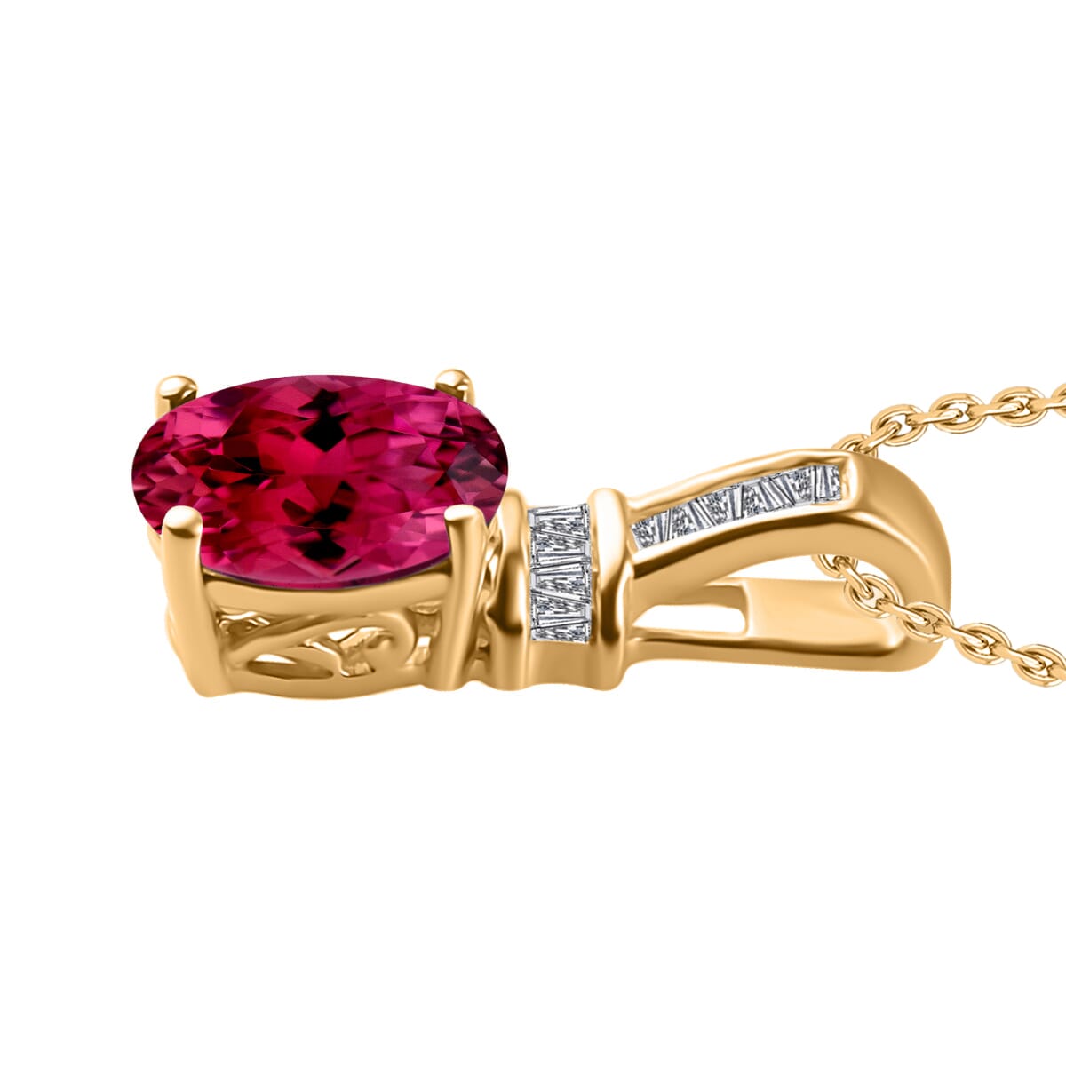 Rhapsody AAAA Ouro Fino Rubellite and E-F VS2 Diamond 1.35 ctw Pendant Necklace 20 Inches in 18K Yellow Gold image number 2