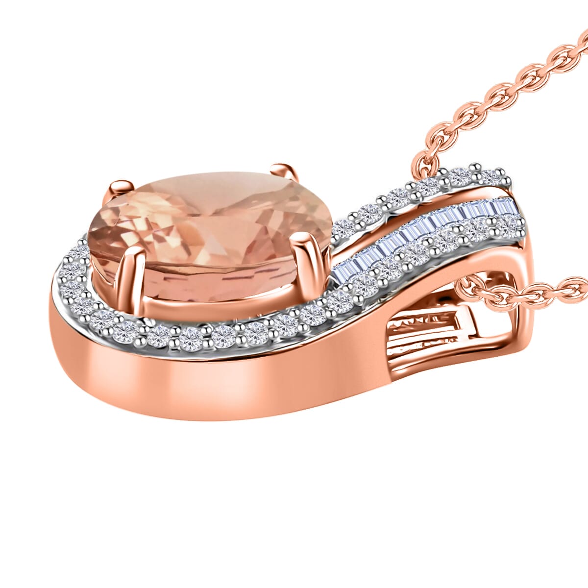Rhapsody AAAA Pink Morganite and E-F VS2 Diamond 1.55 ctw Pendant Necklace 20 Inches in 18K Rose Gold image number 2