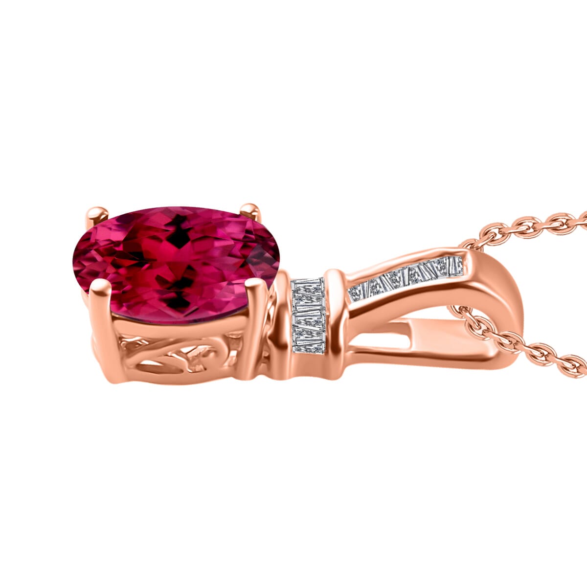 Rhapsody AAAA Ouro Fino Rubellite and E-F VS2 Diamond 1.35 ctw Pendant Necklace 20 Inches in 18K Rose Gold image number 2