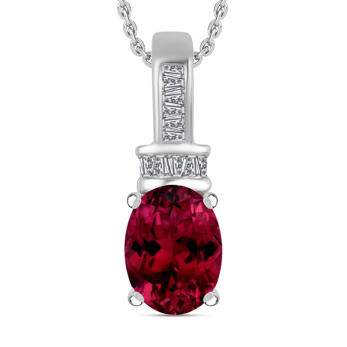 Rhapsody AAAA Ouro Fino Rubellite and E-F VS2 Diamond 1.35 ctw Pendant Necklace 20 Inches in 950 Platinum image number 0