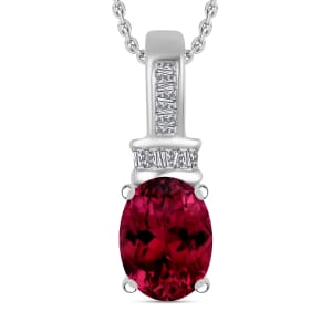 Rhapsody AAAA Ouro Fino Rubellite and E-F VS2 Diamond 1.35 ctw Pendant Necklace 20 Inches in 950 Platinum