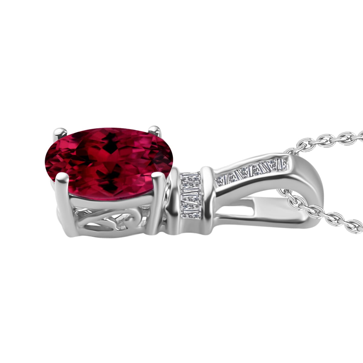 Rhapsody AAAA Ouro Fino Rubellite and E-F VS2 Diamond 1.35 ctw Pendant Necklace 20 Inches in 950 Platinum image number 2