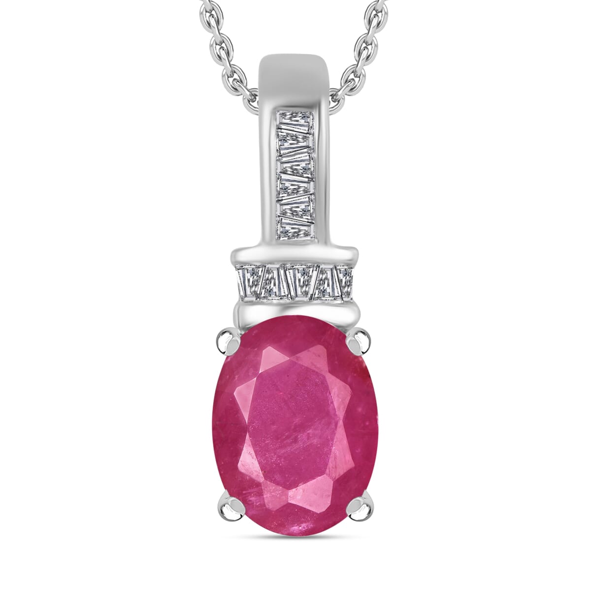 Luxoro Premium Mozambique Ruby and G-H I1 Diamond 1.65 ctw Pendant Necklace 20 Inches in 14K White Gold image number 0