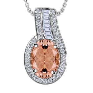 Rhapsody AAAA Pink Morganite and E-F VS Diamond 1.55 ctw Pendant Necklace 20 Inches in 950 Platinum