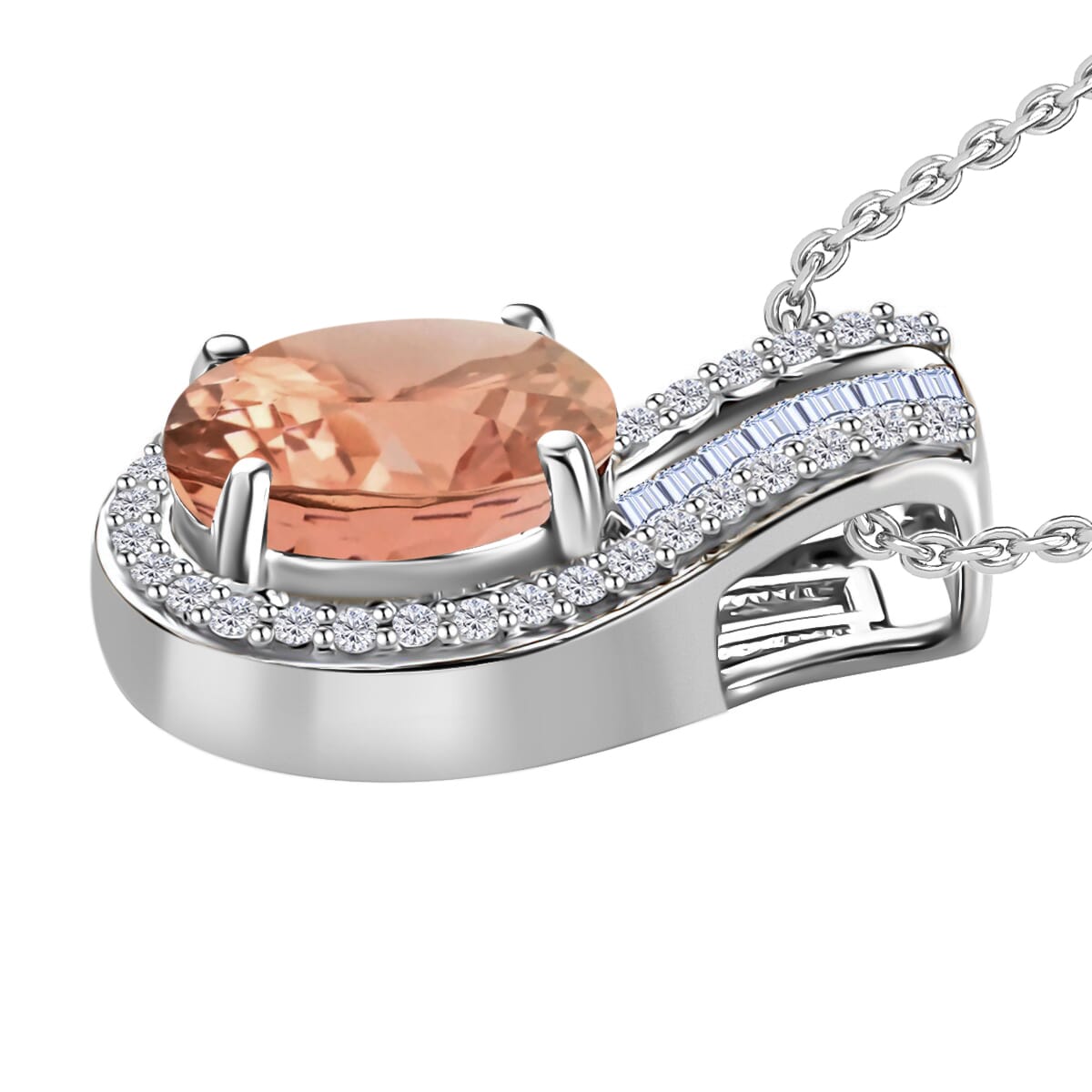 Rhapsody AAAA Pink Morganite and E-F VS Diamond 1.55 ctw Pendant Necklace 20 Inches in 950 Platinum image number 2