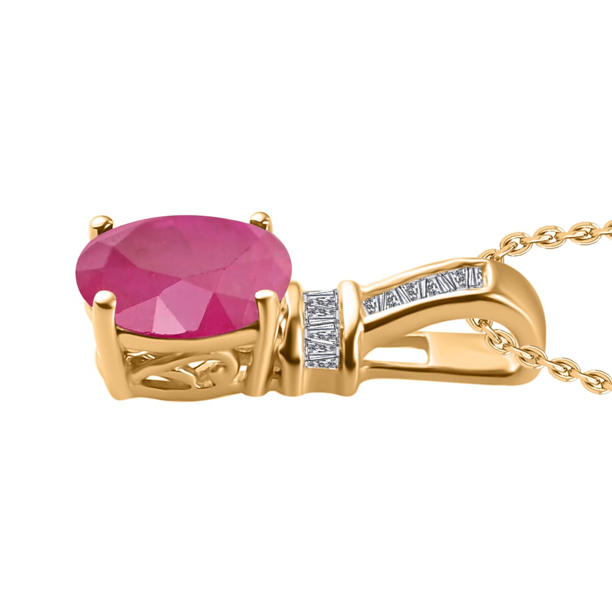 Luxoro Premium Mozambique Ruby and G-H I1 Diamond 1.65 ctw Pendant Necklace 20 Inches in 14K Yellow Gold image number 2